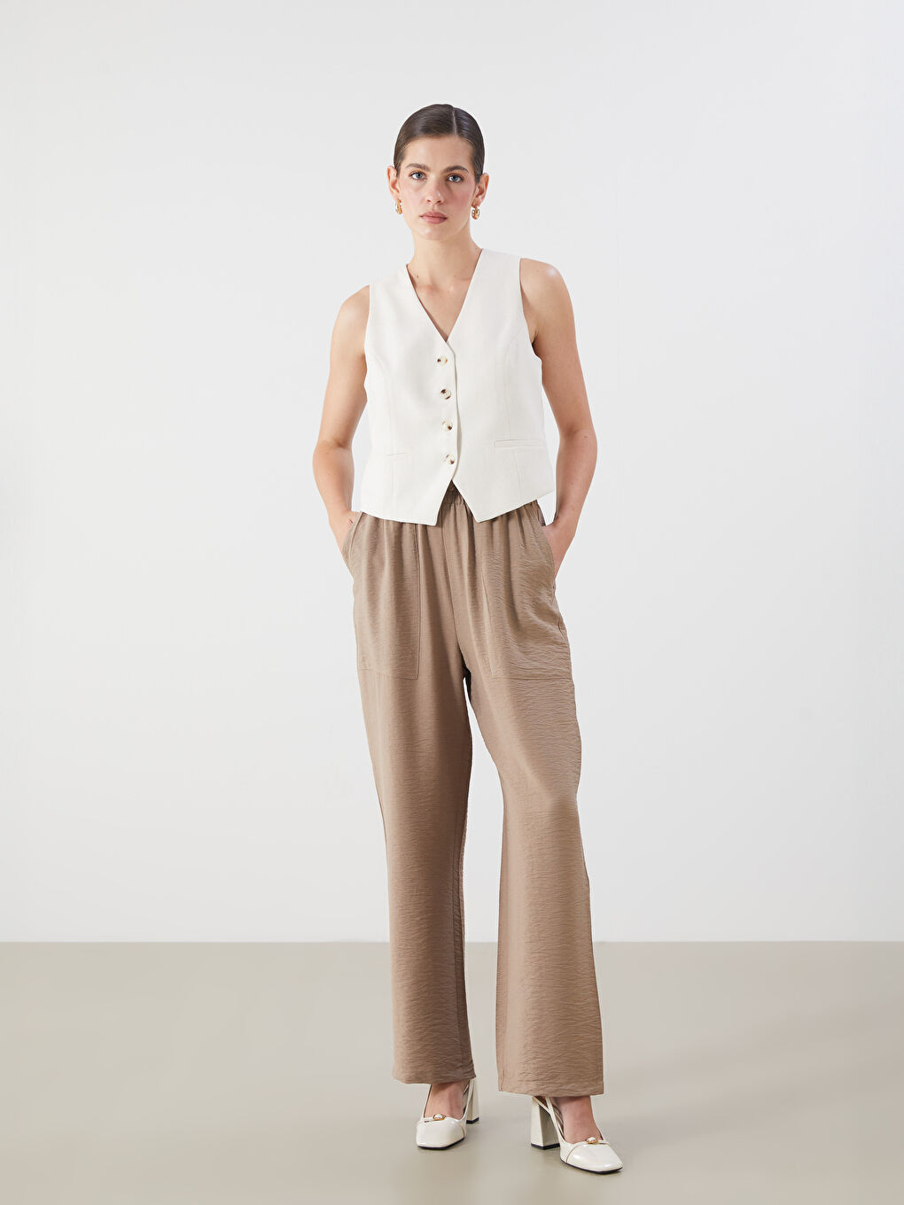 Kahverengi Beli Lastikli Havuç Kesim Kadın Pantolon