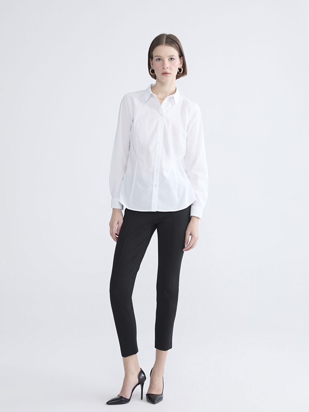 Siyah Beli Lastikli Ekstra Dar Fit Kadın Pantolon-1