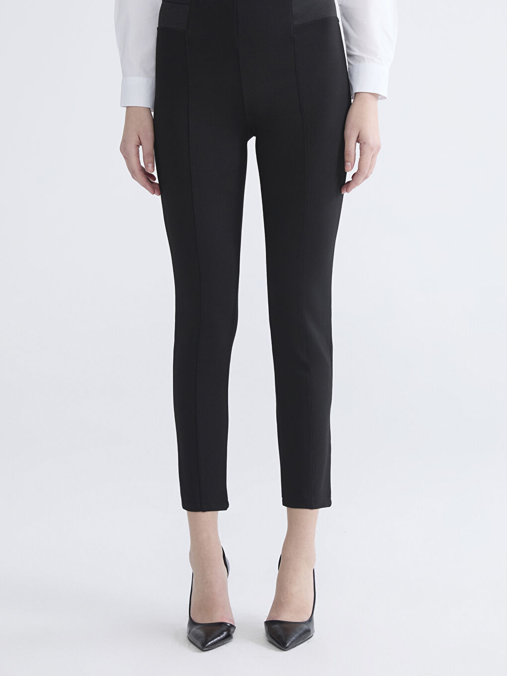 Siyah Beli Lastikli Ekstra Dar Fit Kadın Pantolon-2