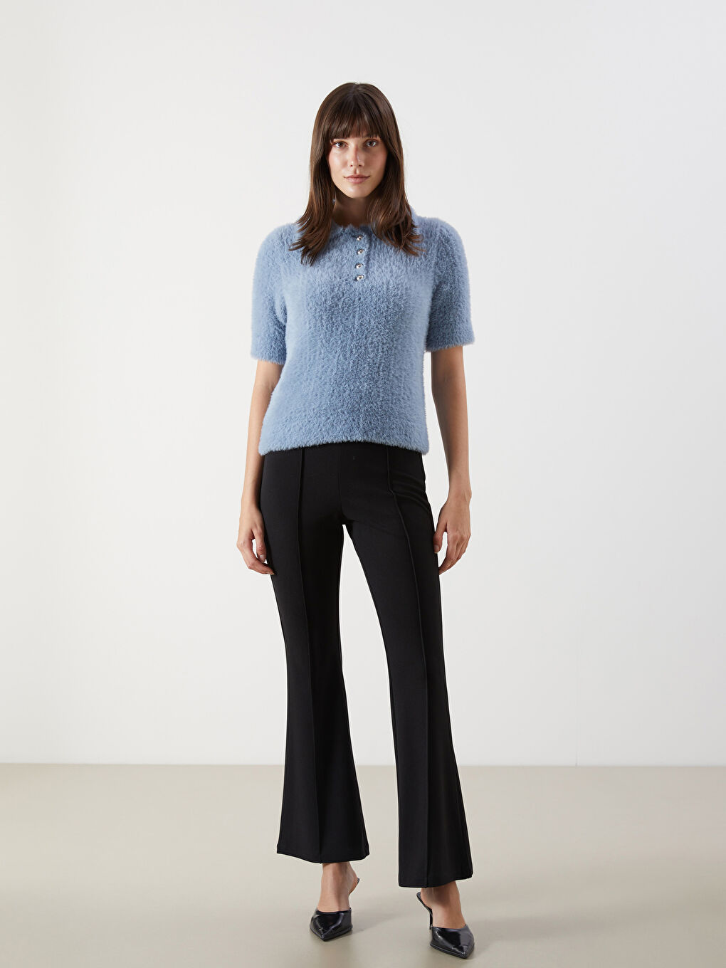 Mavi Polo Yaka Kadın Triko Kazak-1