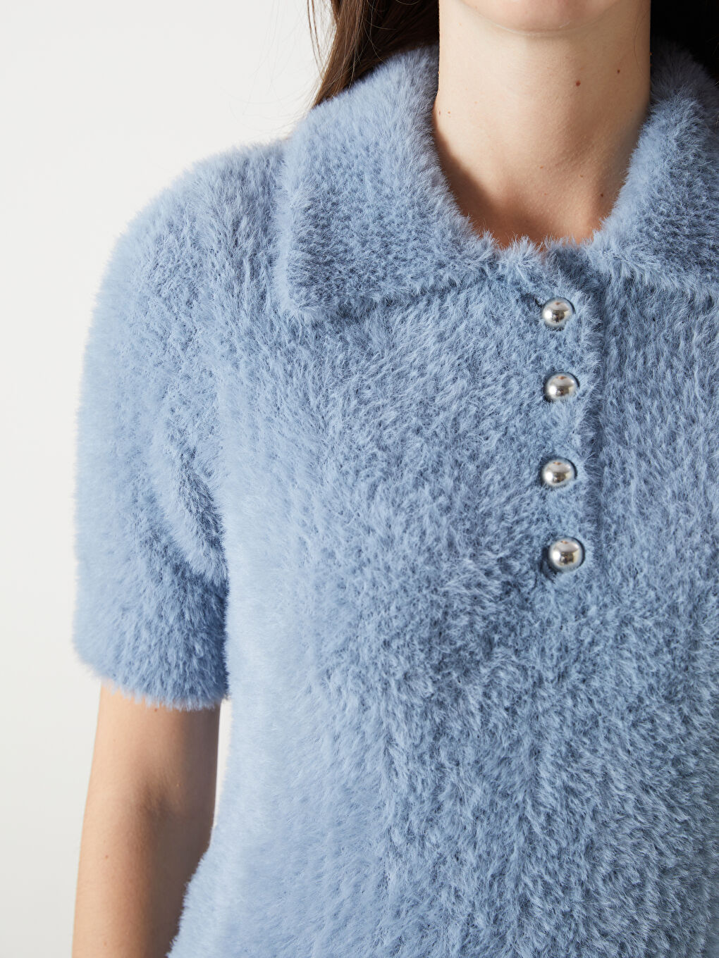 Mavi Polo Yaka Kadın Triko Kazak-2