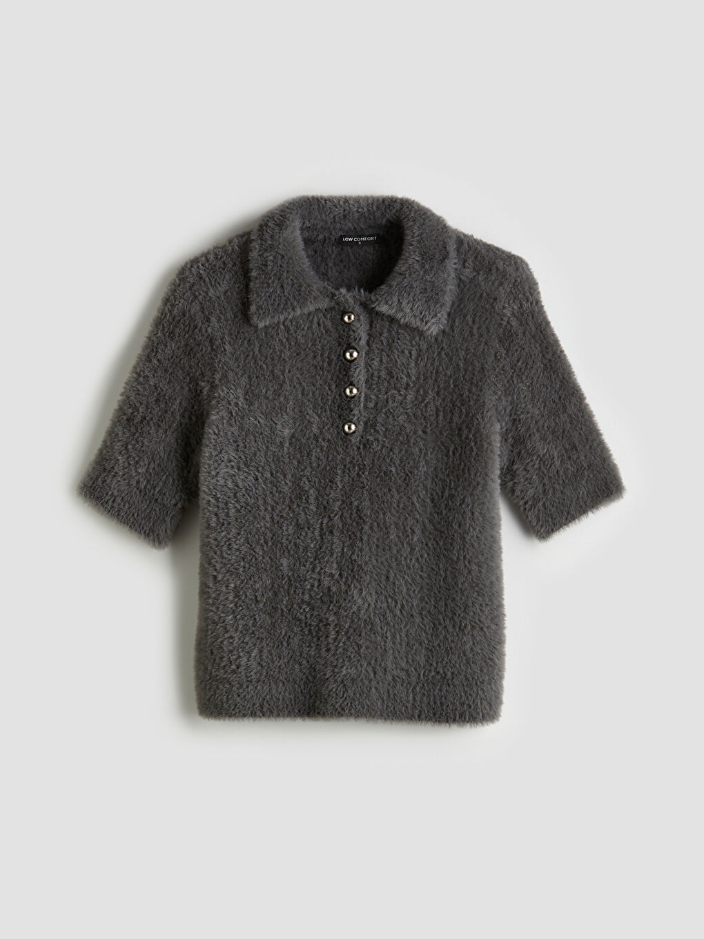 Antrasit Polo Yaka Kadın Triko Kazak-4