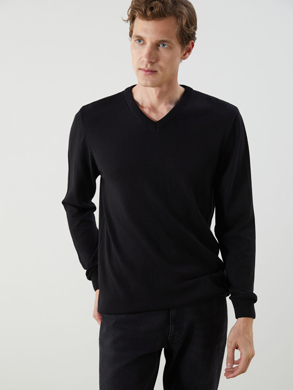 V Neck Long Sleeve Men's Knitwear Sweater