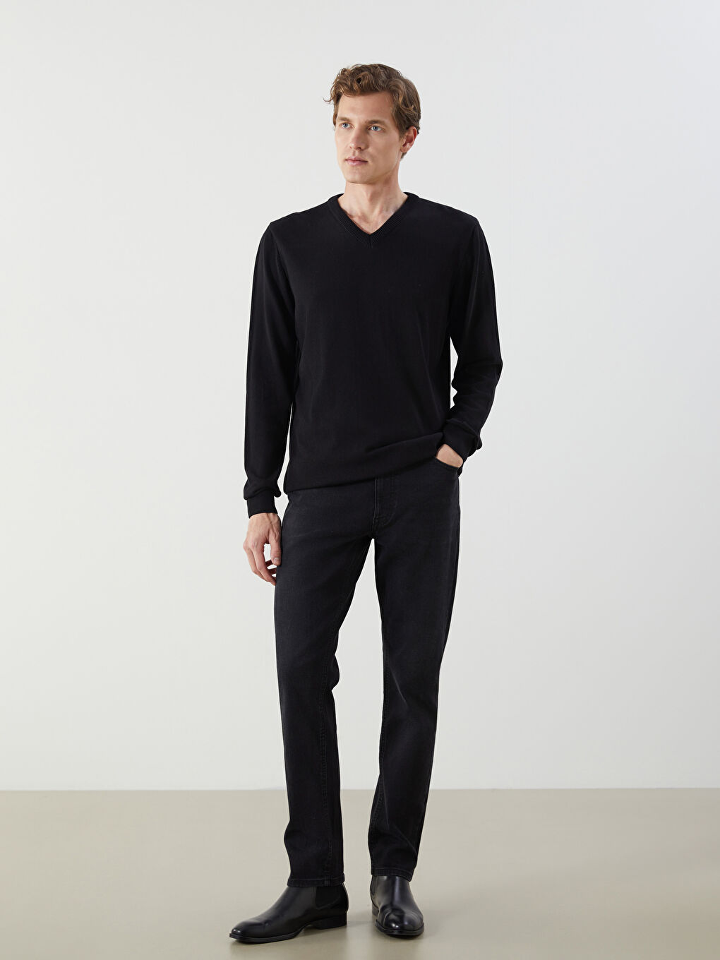 V Neck Long Sleeve Men's Knitwear Sweater-1