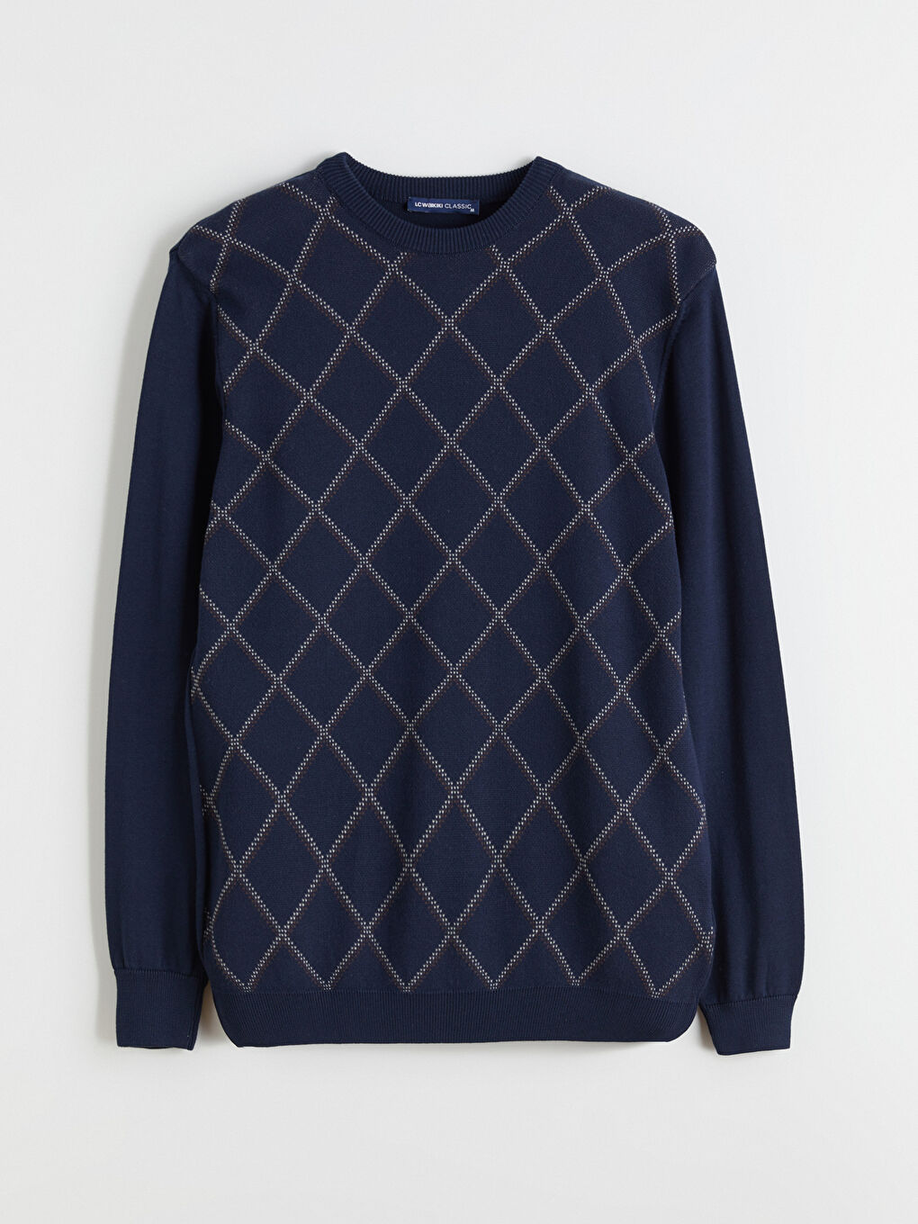 Crew Neck Argyle Patterned Men's Knitwear Sweater-4