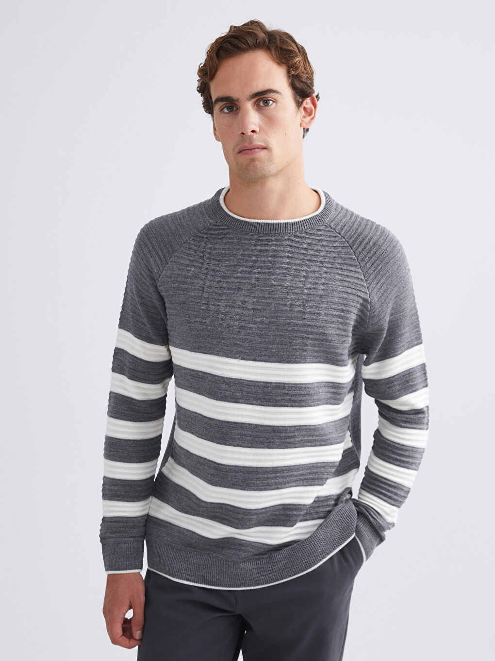 Crew Neck Striped Men's Sweater