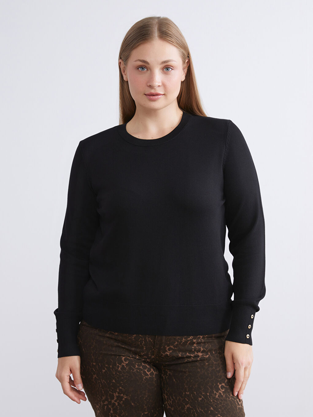 Siyah Bisiklet Yaka Kadın Triko Kazak-2