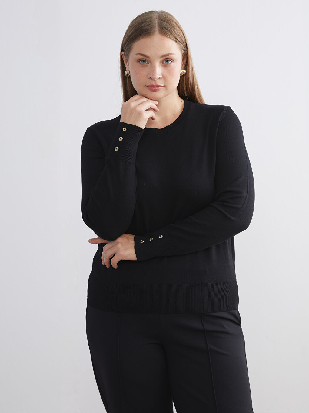 Siyah Bisiklet Yaka Kadın Triko Kazak-1