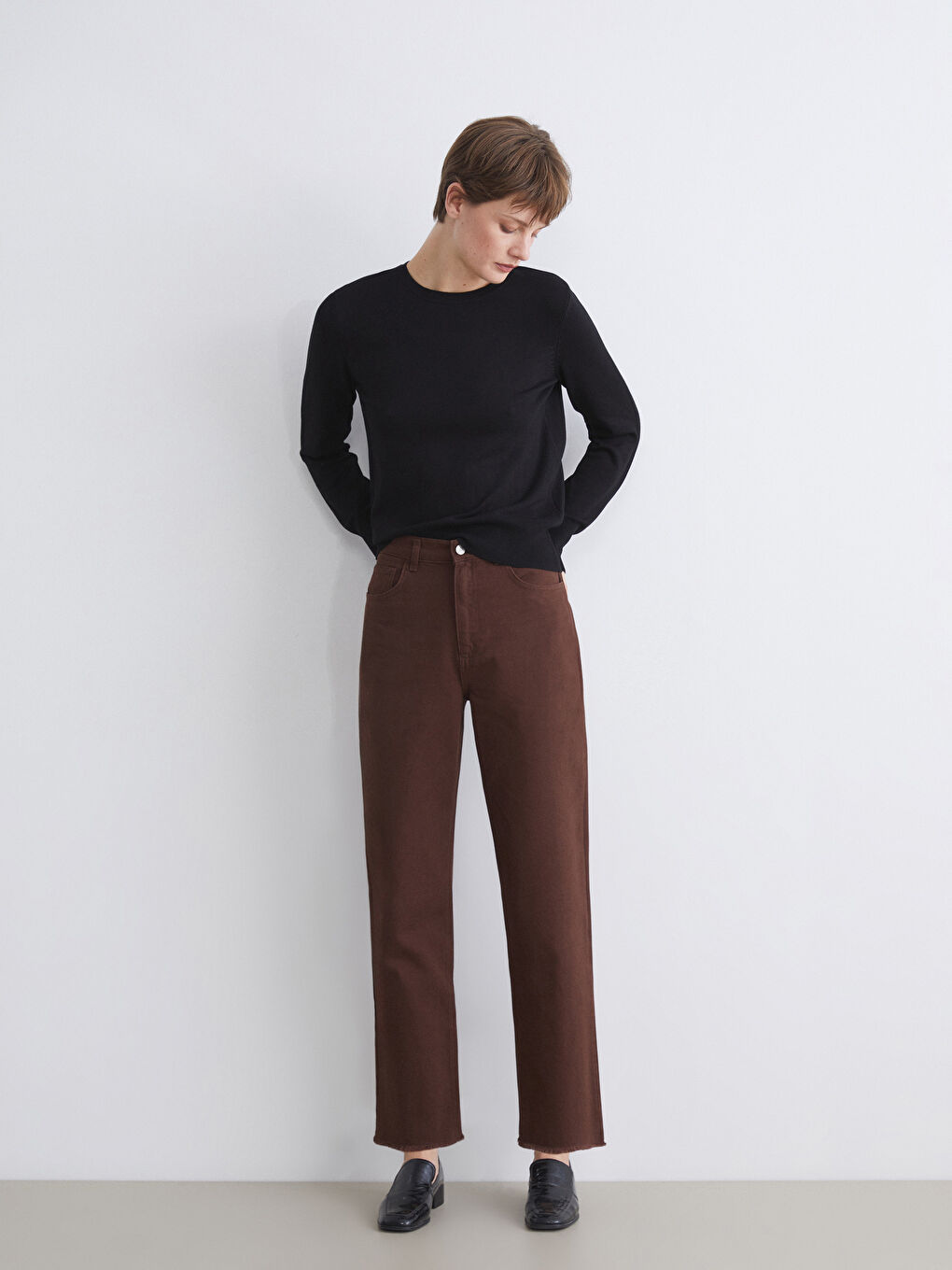 Siyah Bisiklet Yaka Kadın Triko Kazak-4