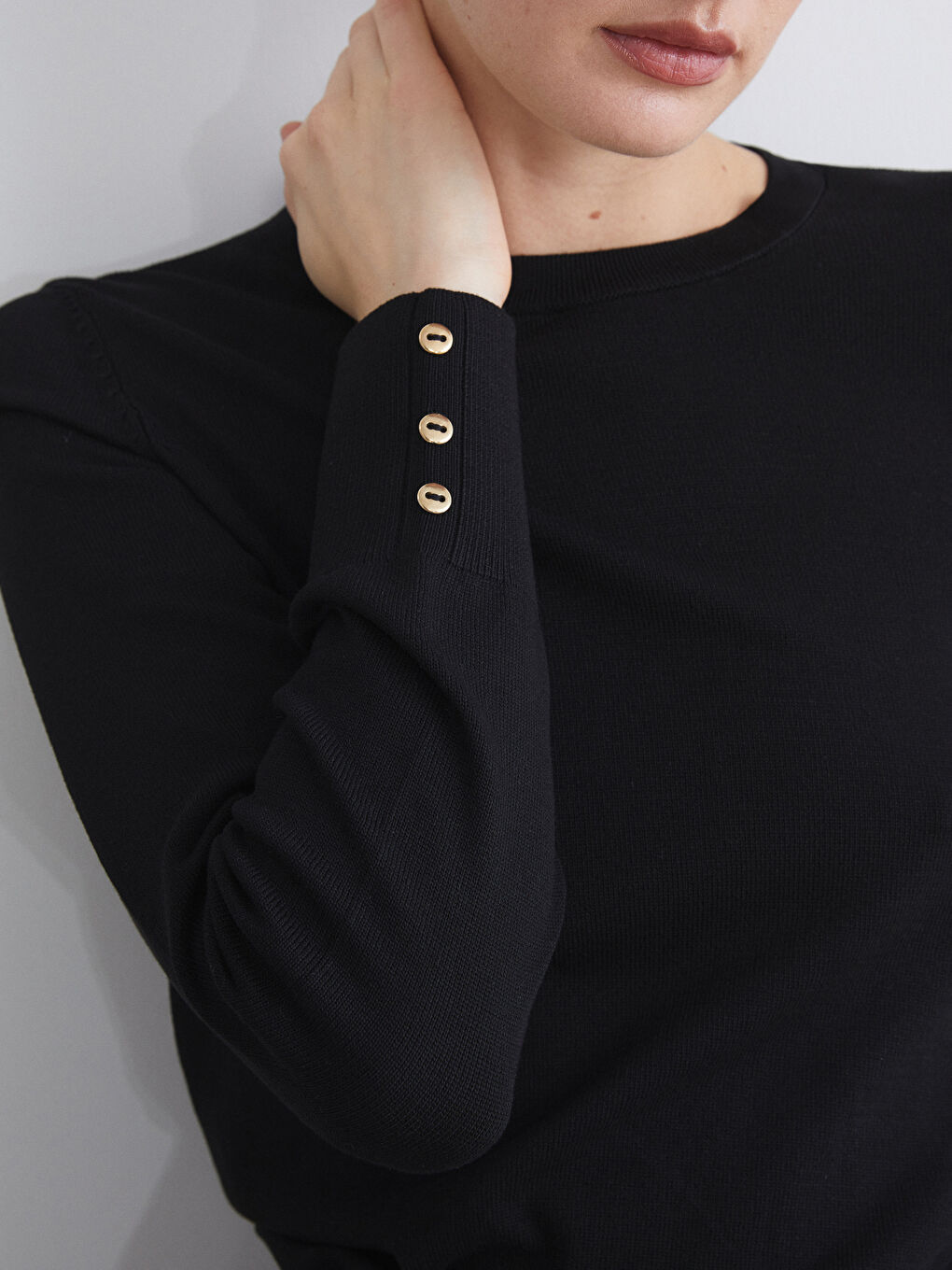 Siyah Bisiklet Yaka Kadın Triko Kazak-5