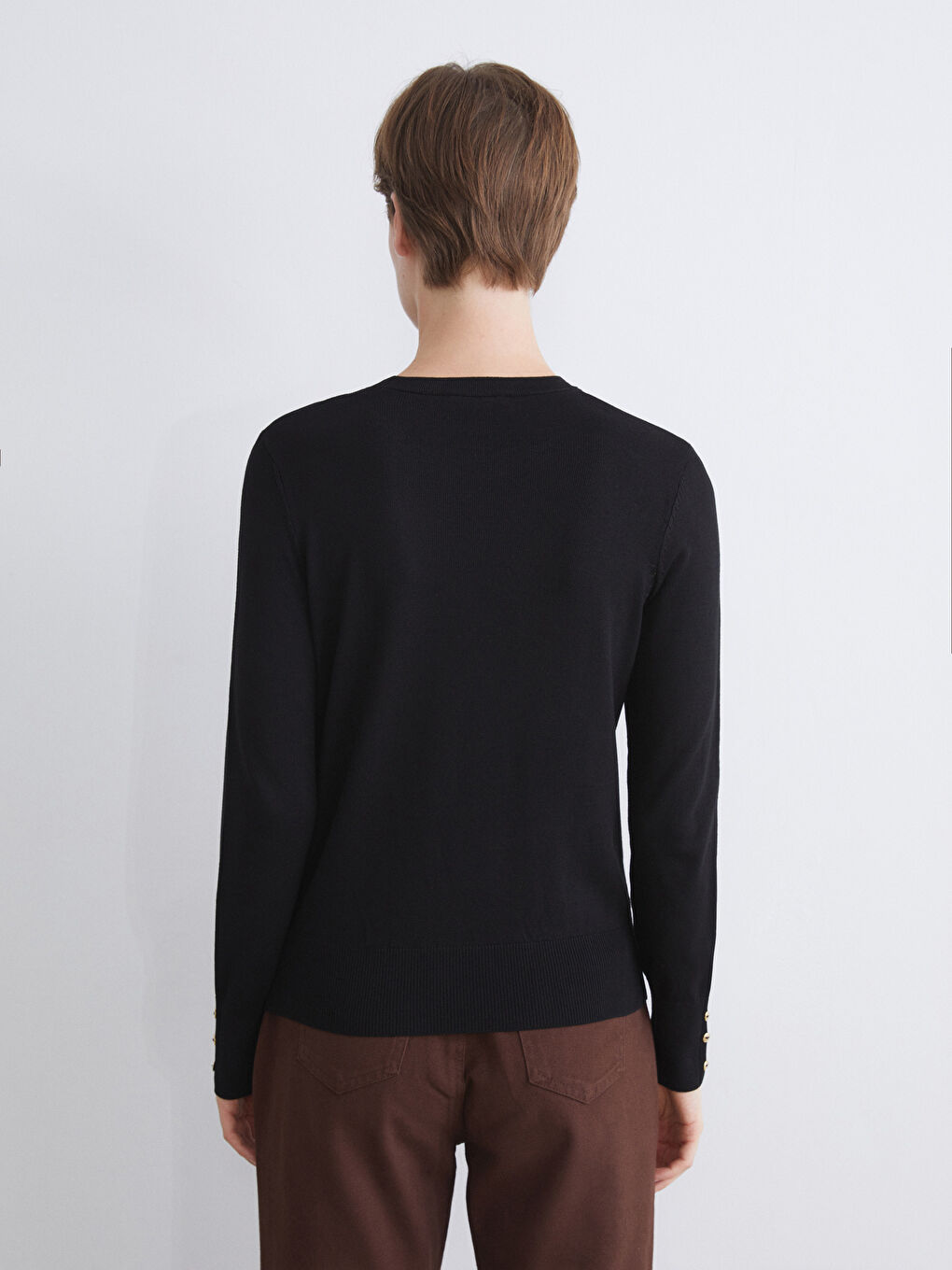 Siyah Bisiklet Yaka Kadın Triko Kazak-6