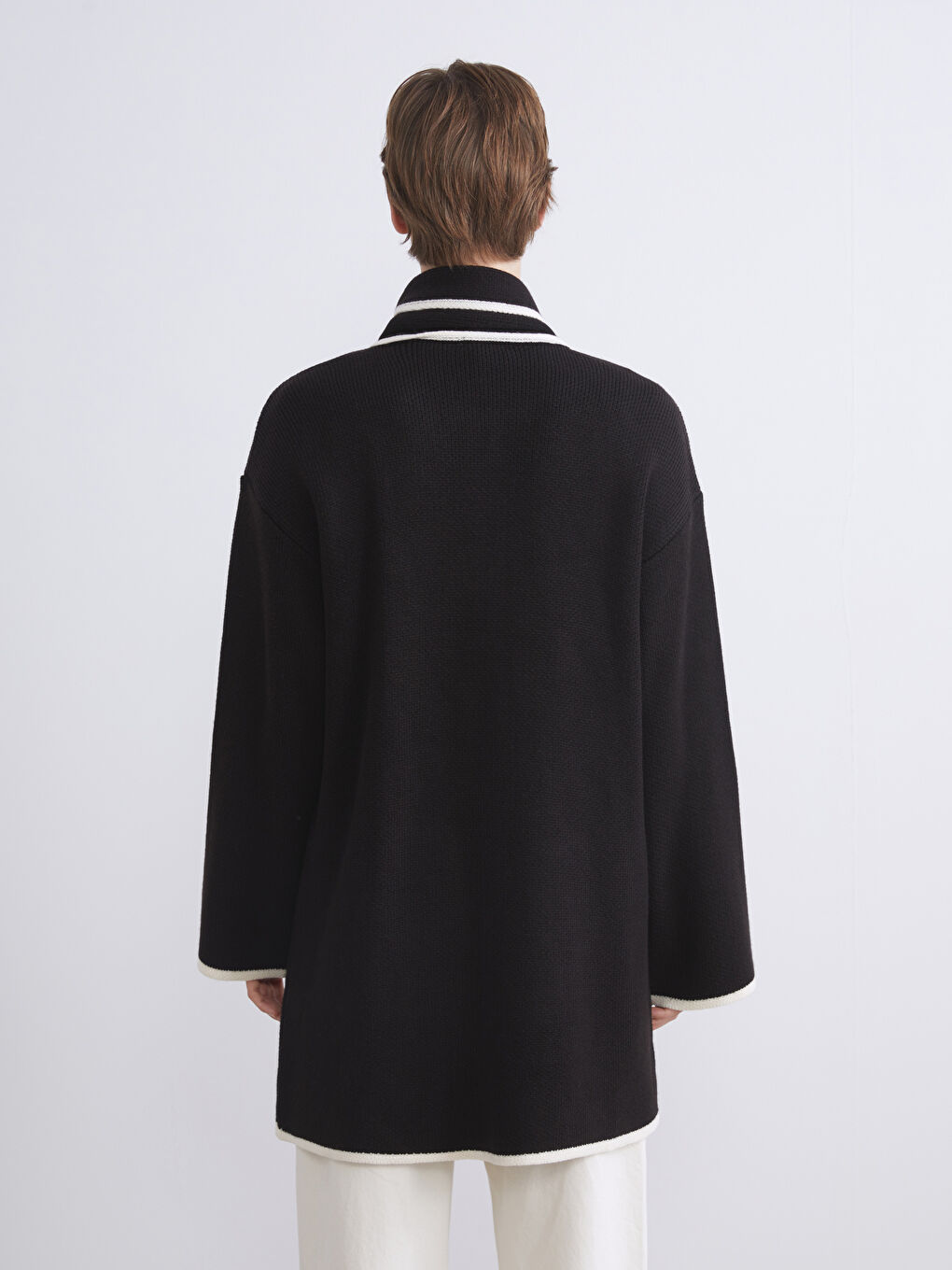 Siyah Atkılı Oversize Kadın Triko Hırka-3