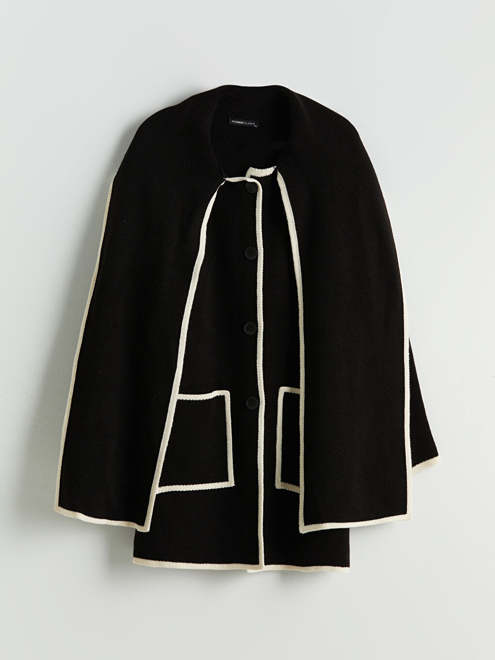 Siyah Atkılı Oversize Kadın Triko Hırka-4