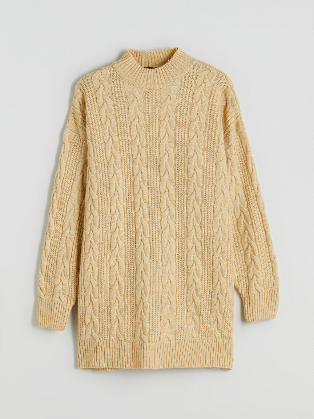 Sarı Dik Yaka Kendinden Desenli Kadın Triko Tunik-4