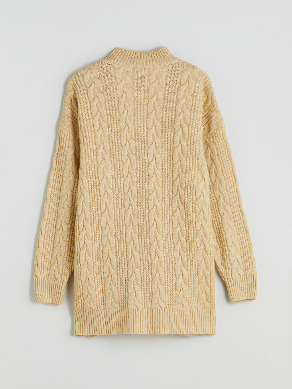 Sarı Dik Yaka Kendinden Desenli Kadın Triko Tunik-5