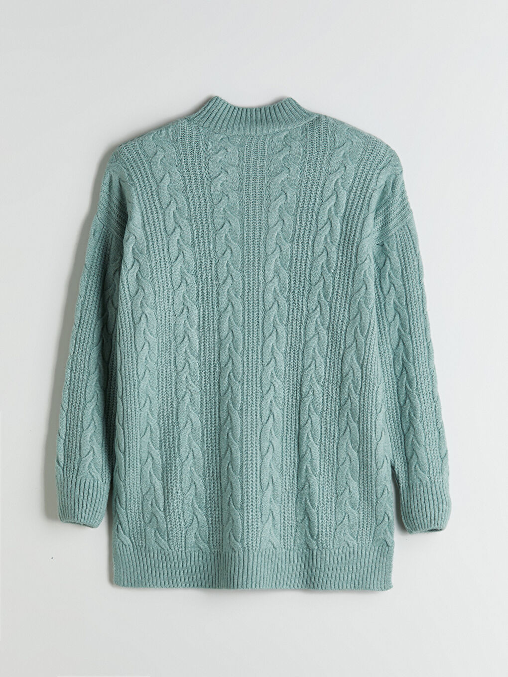 Yeşil Dik Yaka Kendinden Desenli Kadın Triko Tunik-5