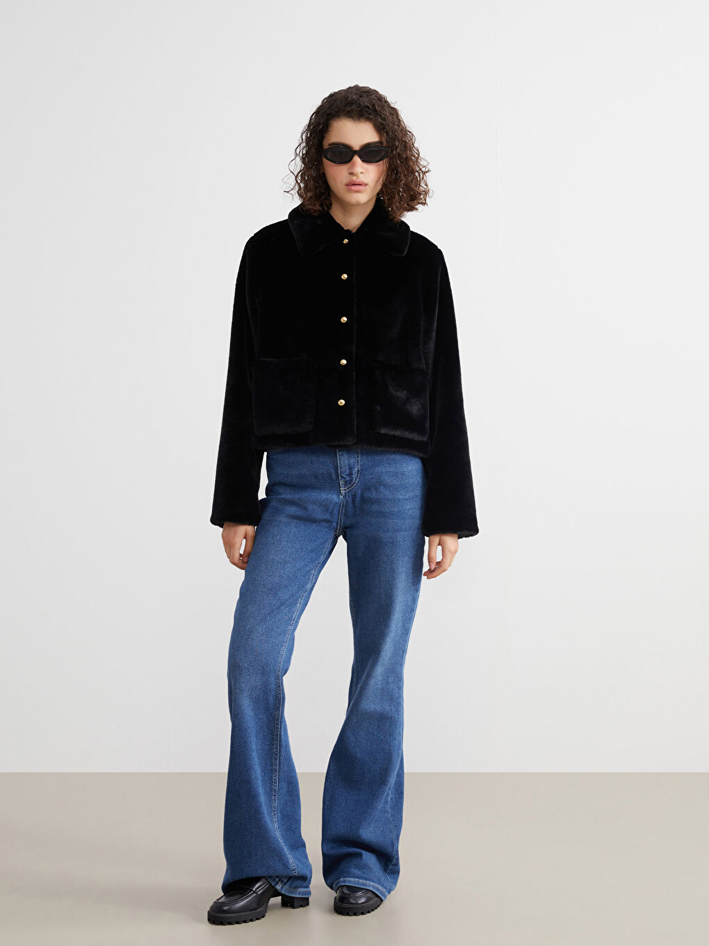 Collared Neck Women's Plush Jacket-1