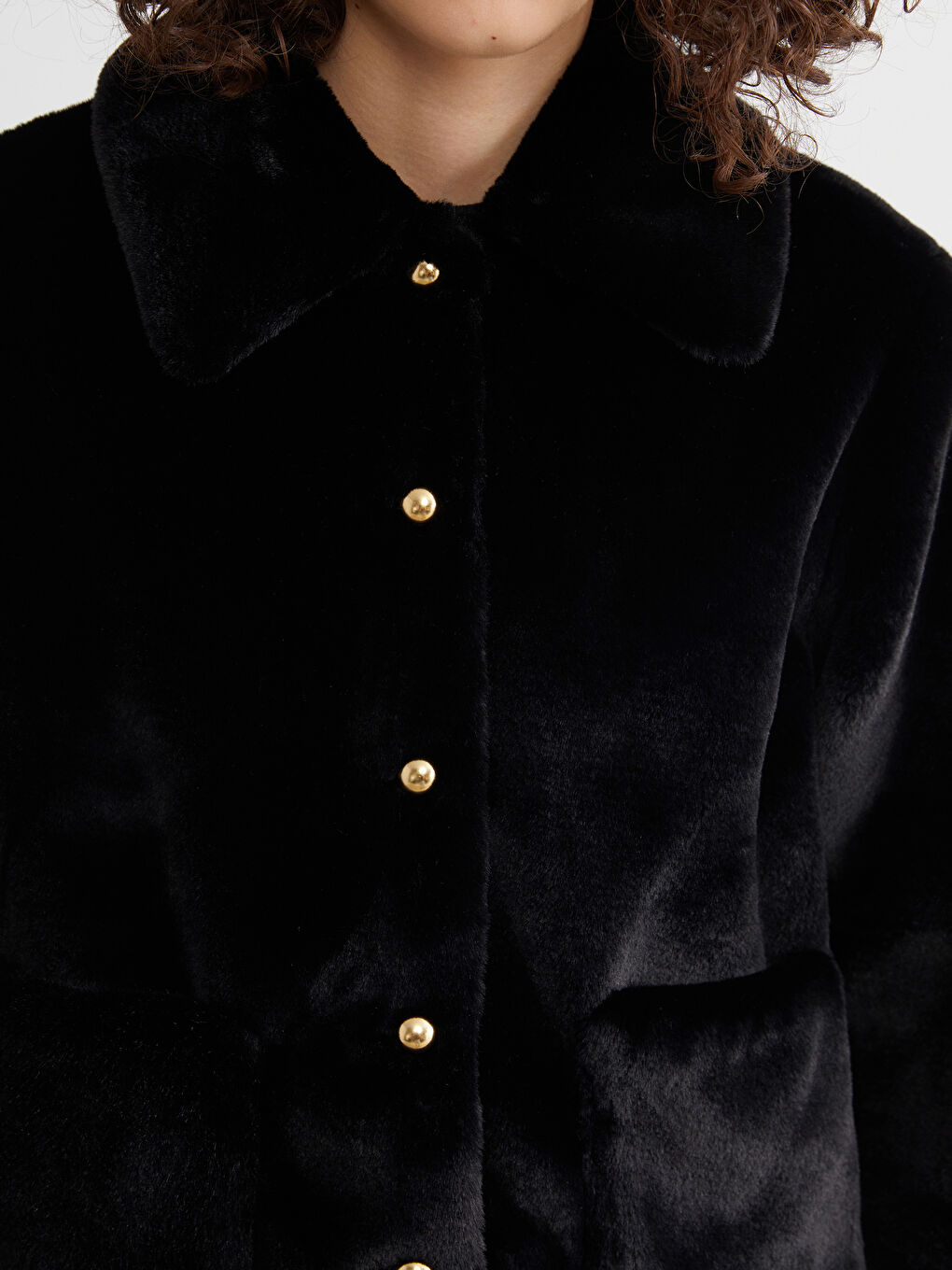 Collared Neck Women's Plush Jacket-2
