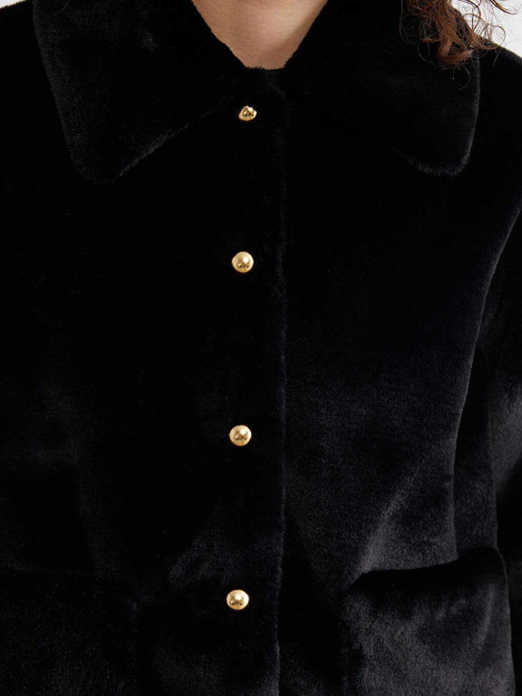 Siyah Gömlek Yaka Kadın Kürk Mont-2