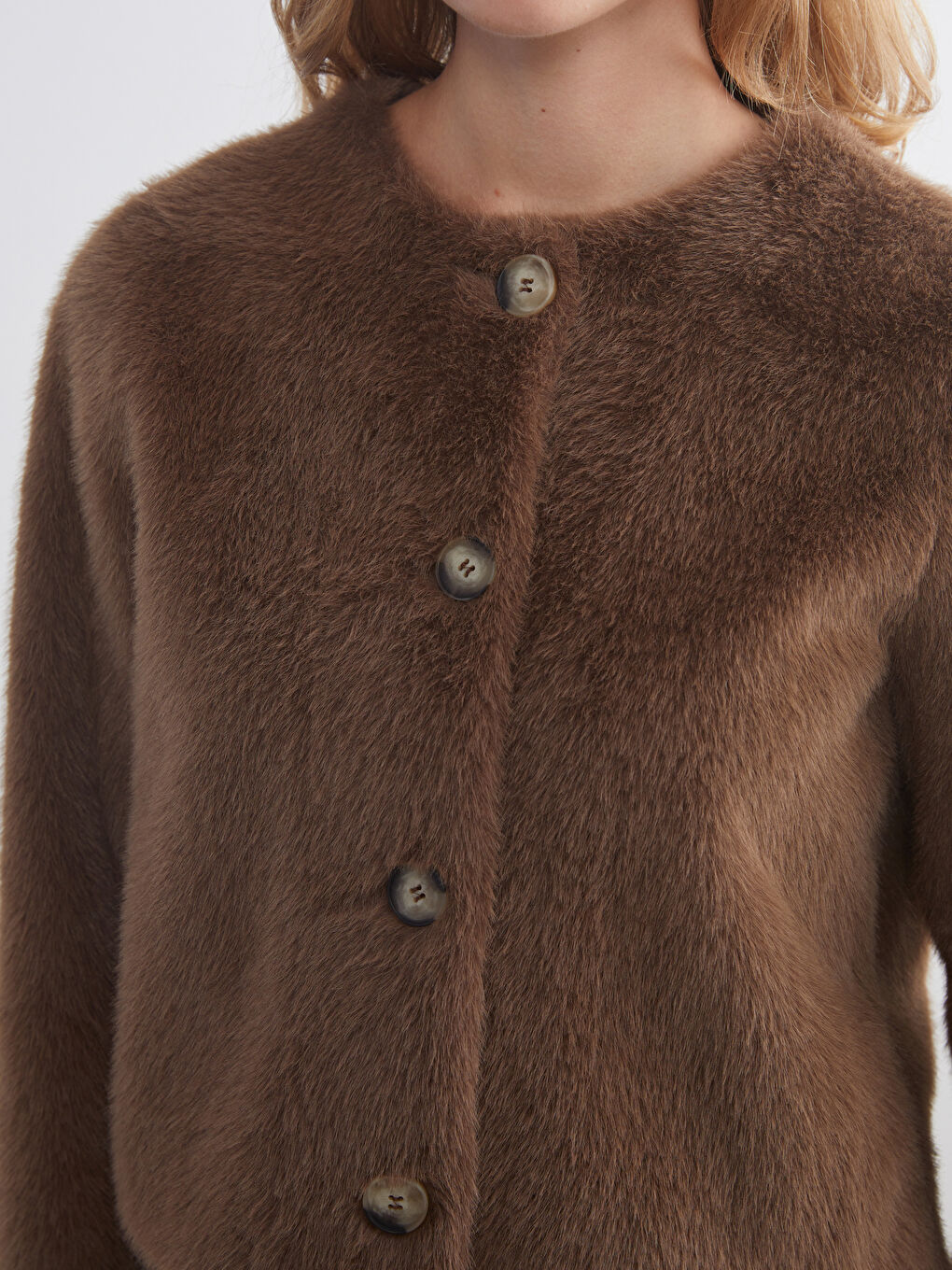 Kahverengi Bisiklet Yaka Kadın Pelüş Ceket-2