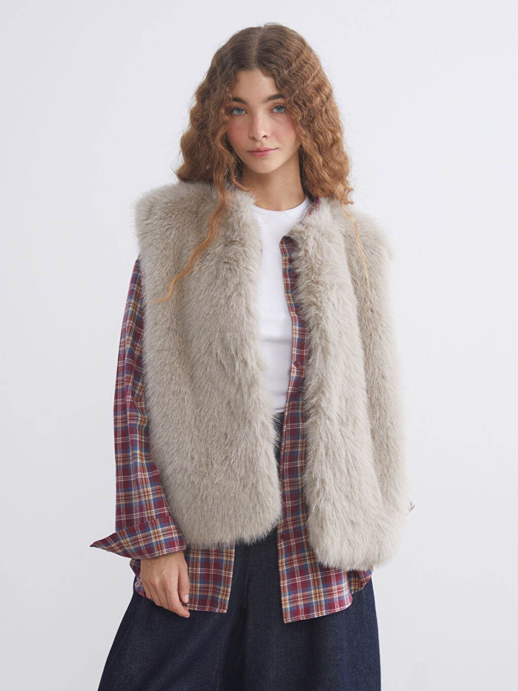 Bej Kadın Kürk Yelek