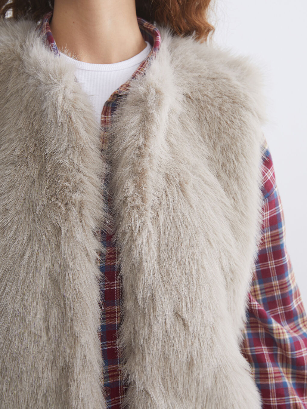 Bej Kadın Kürk Yelek-2