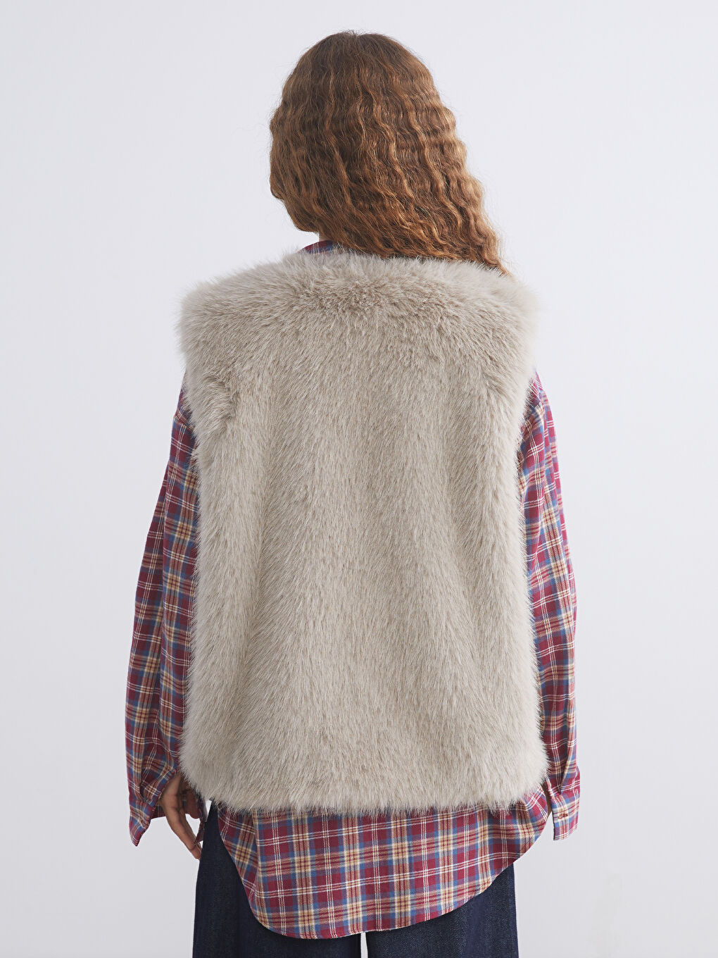 Bej Kadın Kürk Yelek-4