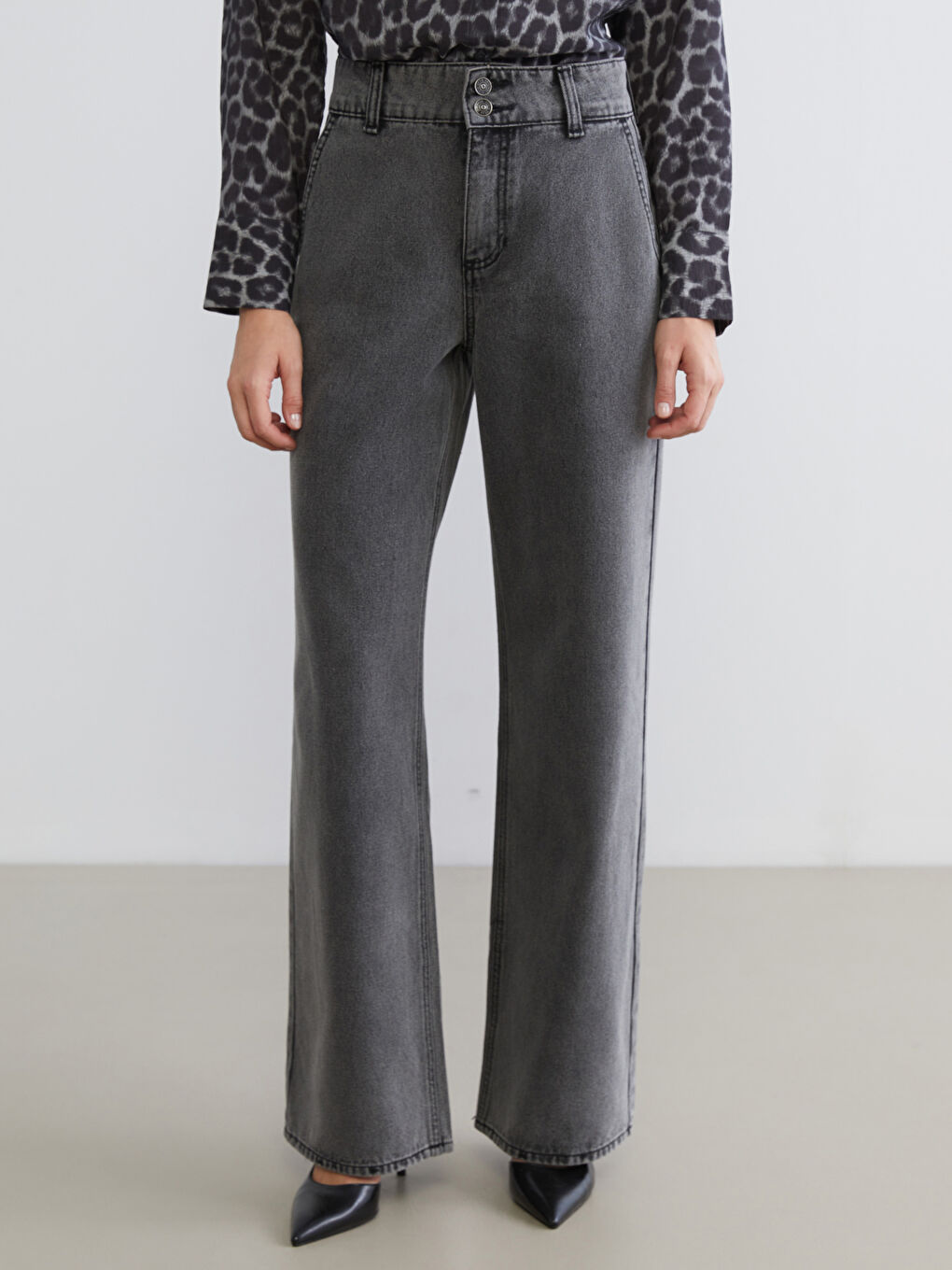 Gri Wideleg Kadın Jean Pantolon-1