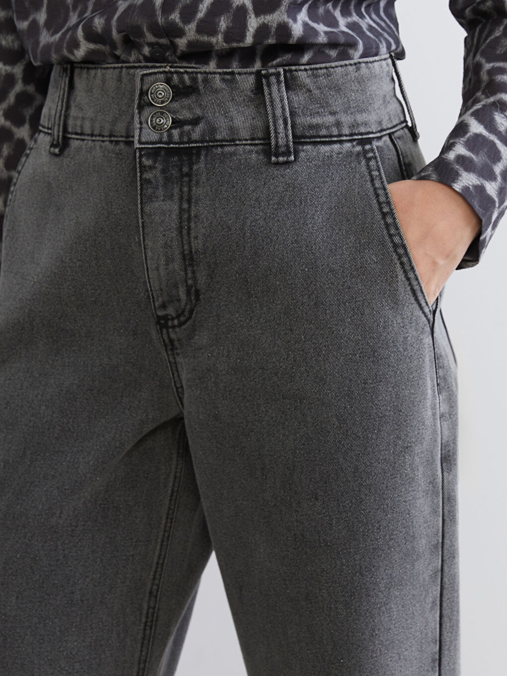 Gri Wideleg Kadın Jean Pantolon-2