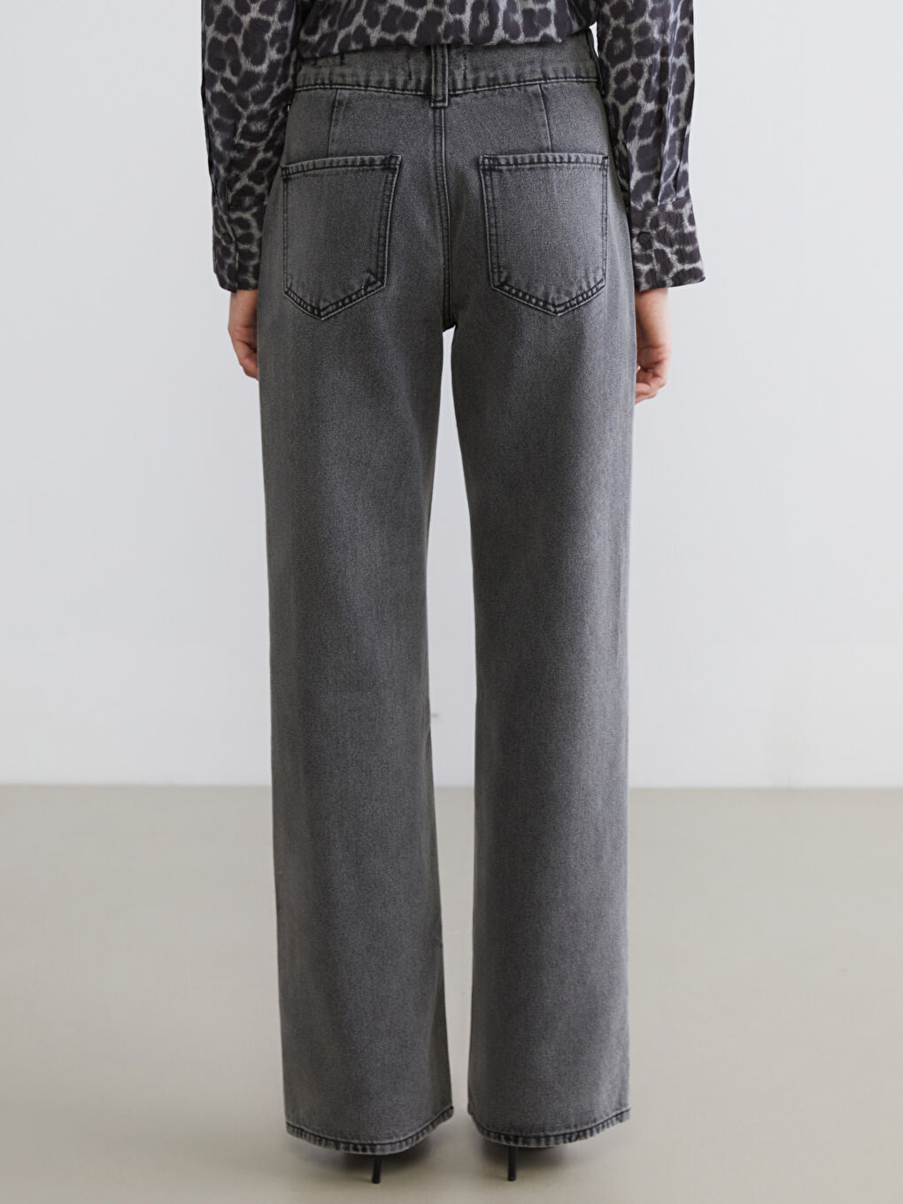 Gri Wideleg Kadın Jean Pantolon-3