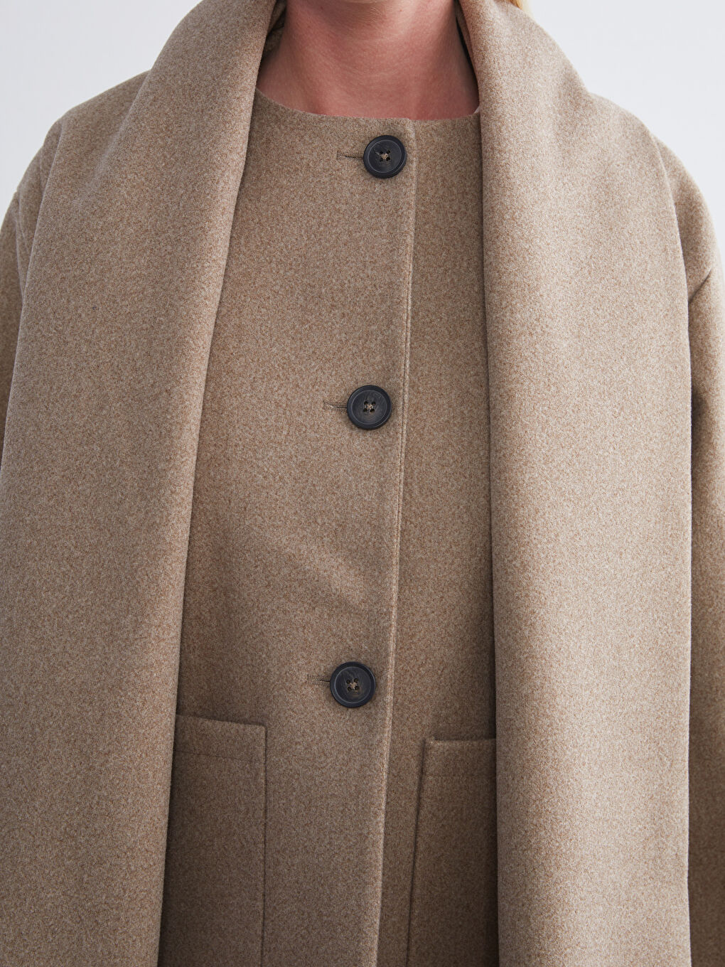 معطف صوف مخلوط بني امرأة-3