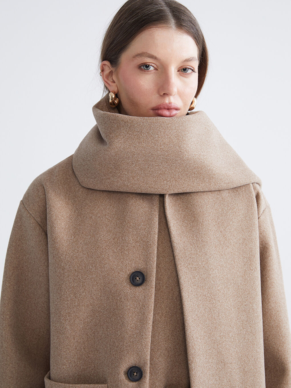 معطف صوف مخلوط بني امرأة-2