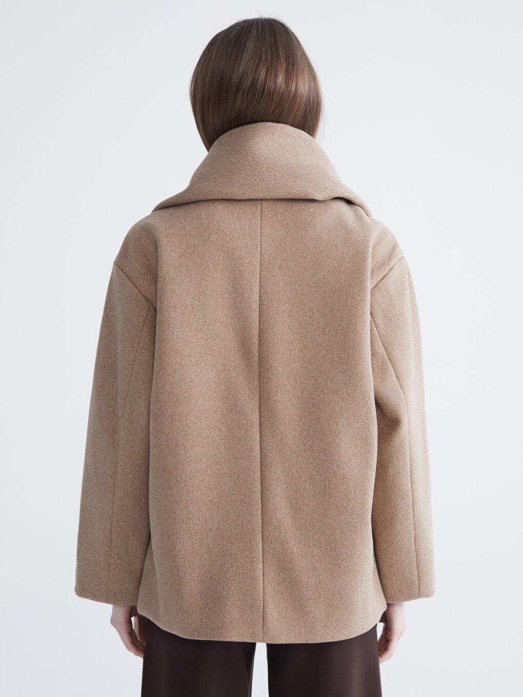 معطف صوف مخلوط بني امرأة-4