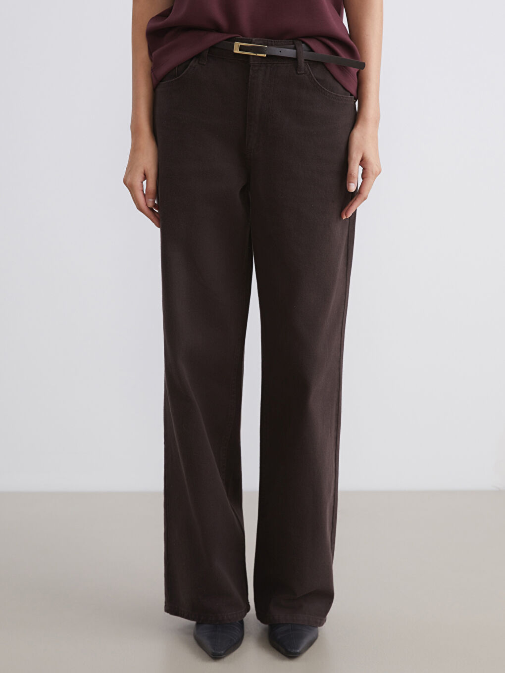 High Waisted Belted Wideleg Women's Jeans-1