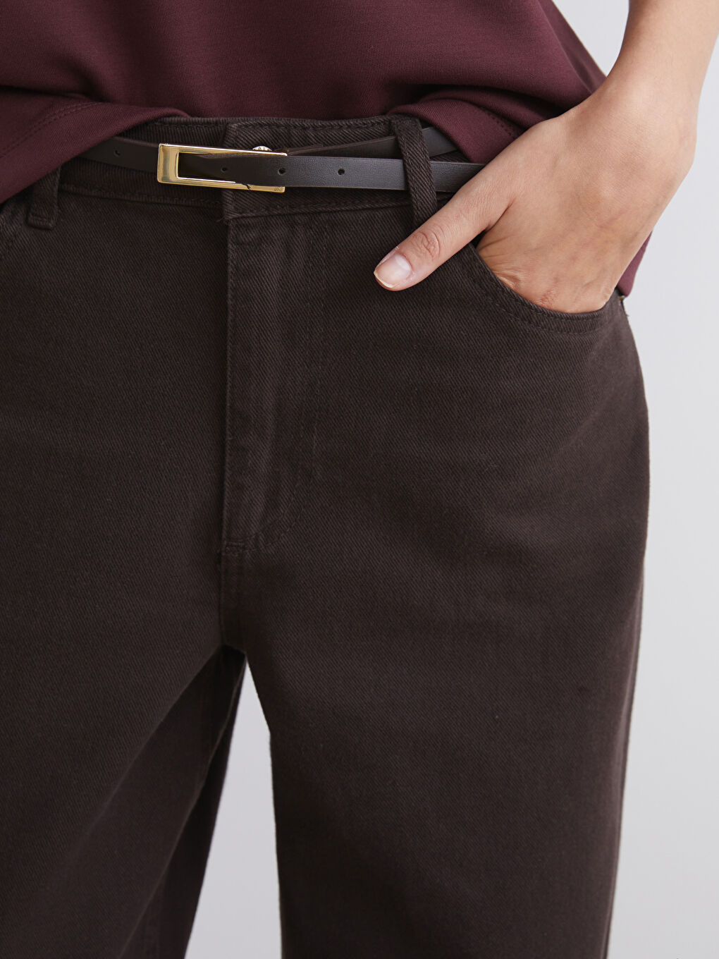 High Waisted Belted Wideleg Women's Jeans-2