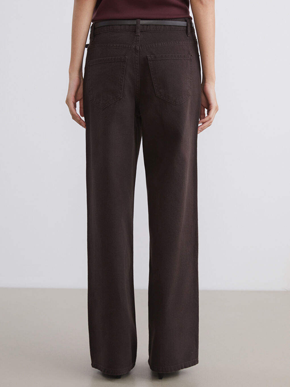 High Waisted Belted Wideleg Women's Jeans-3