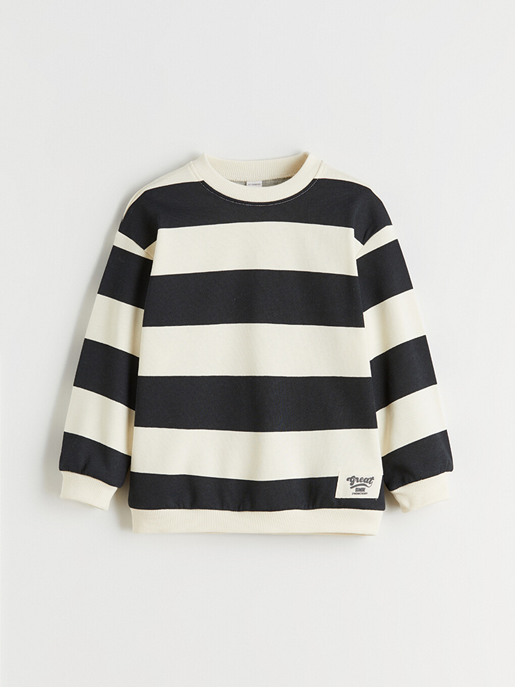 Bej Çizgili Erkek Çocuk Kalın Sweatshirt