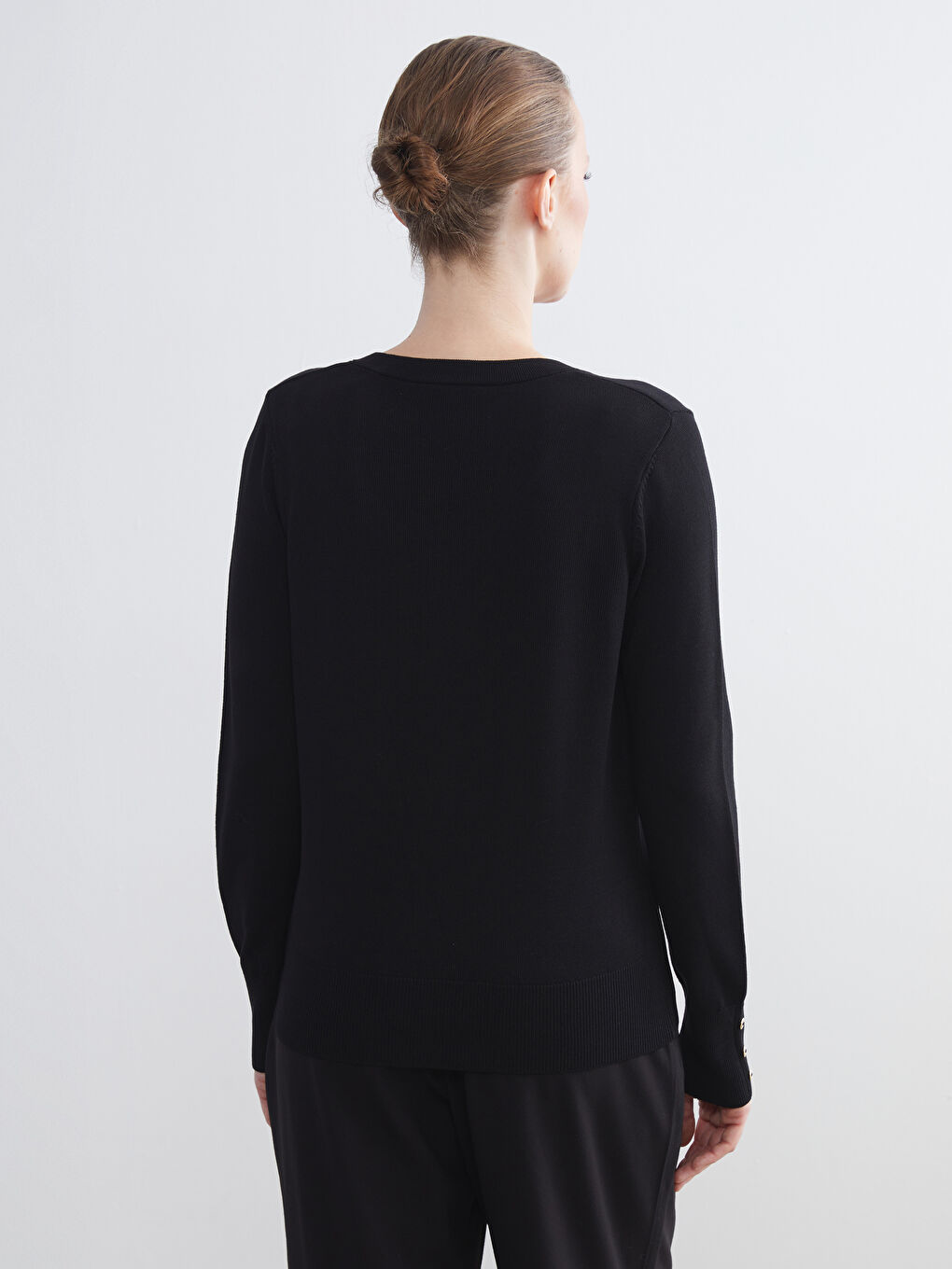 Siyah V Yaka Kadın Triko Kazak-6