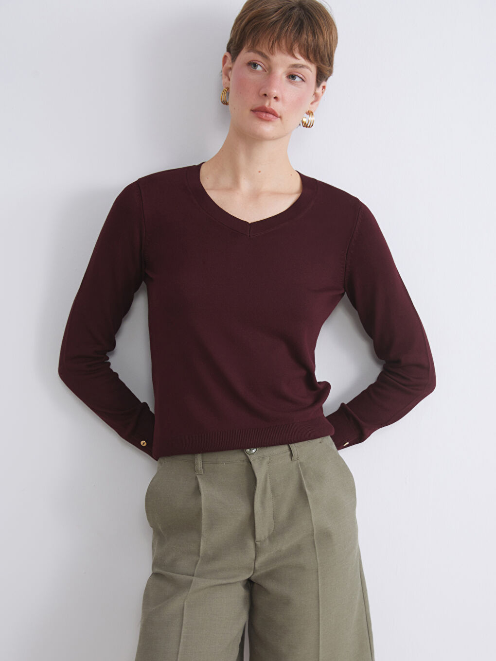 V Neck Women's Knitwear Sweater