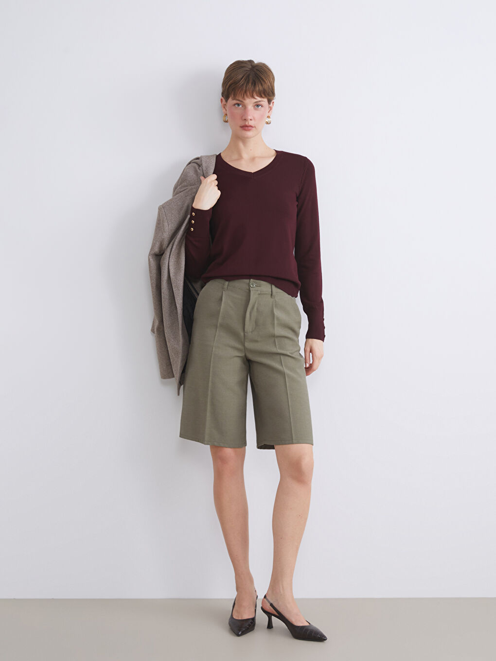 V Neck Women's Knitwear Sweater-1