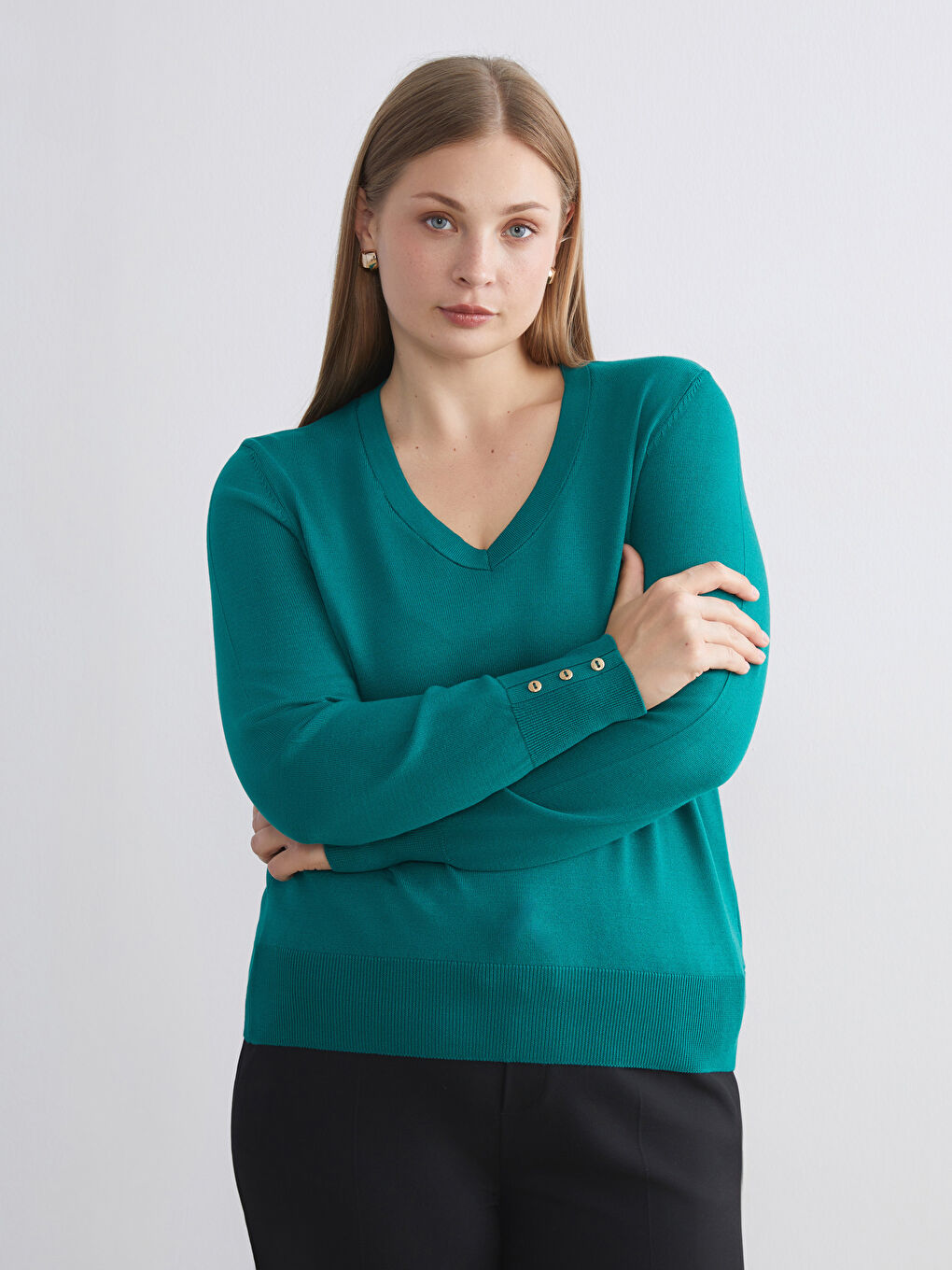 V Neck Women's Knitwear Sweater-1