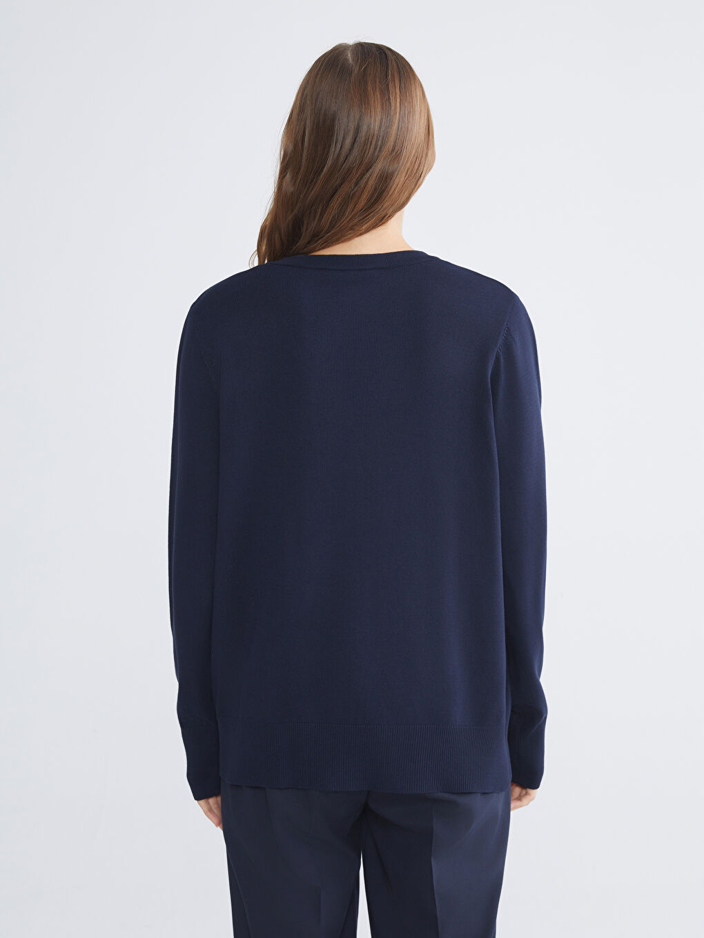 Lacivert V Yaka Kadın Triko Kazak-5