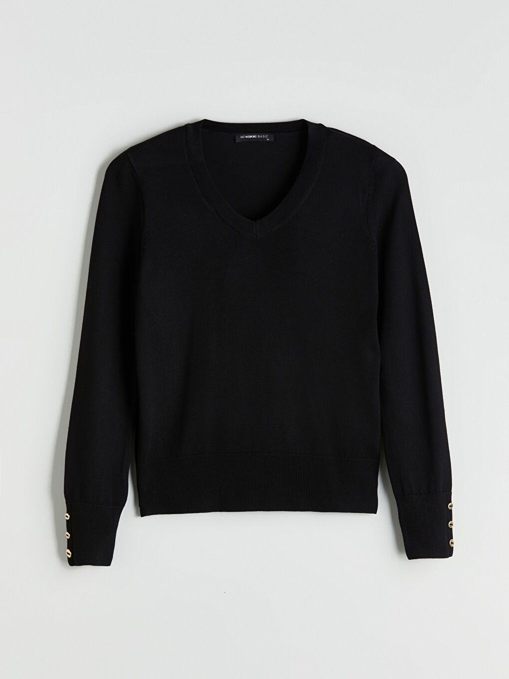 Siyah V Yaka Kadın Triko Kazak-8