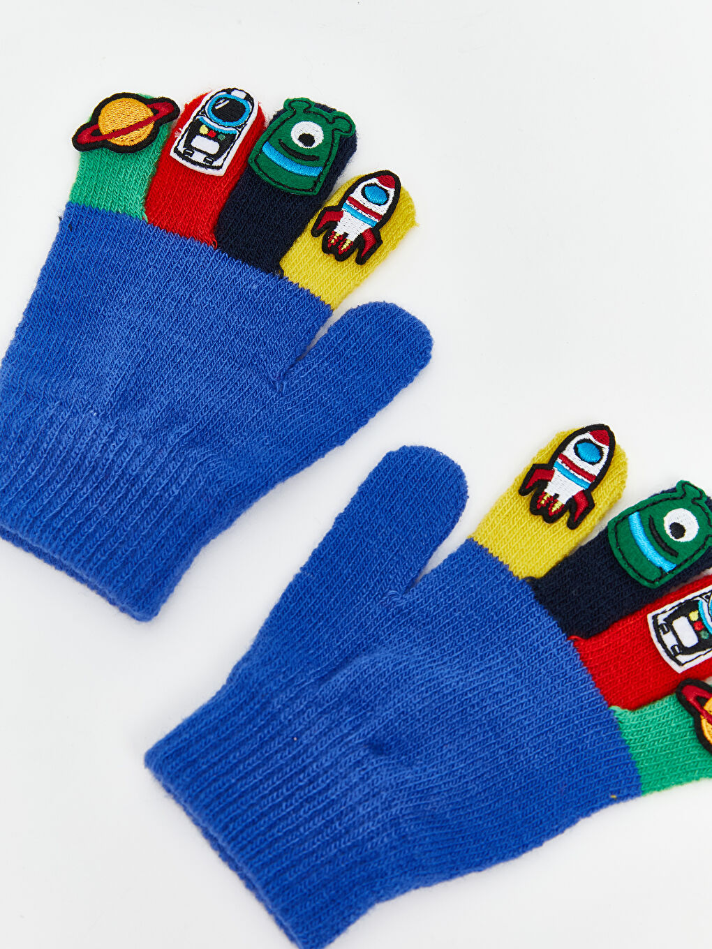 Mavi Baskılı Erkek Çocuk Triko Eldiven-1