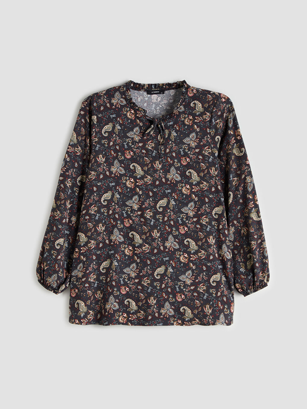 Siyah Bağlamalı Yaka Çiçekli Bluz-4