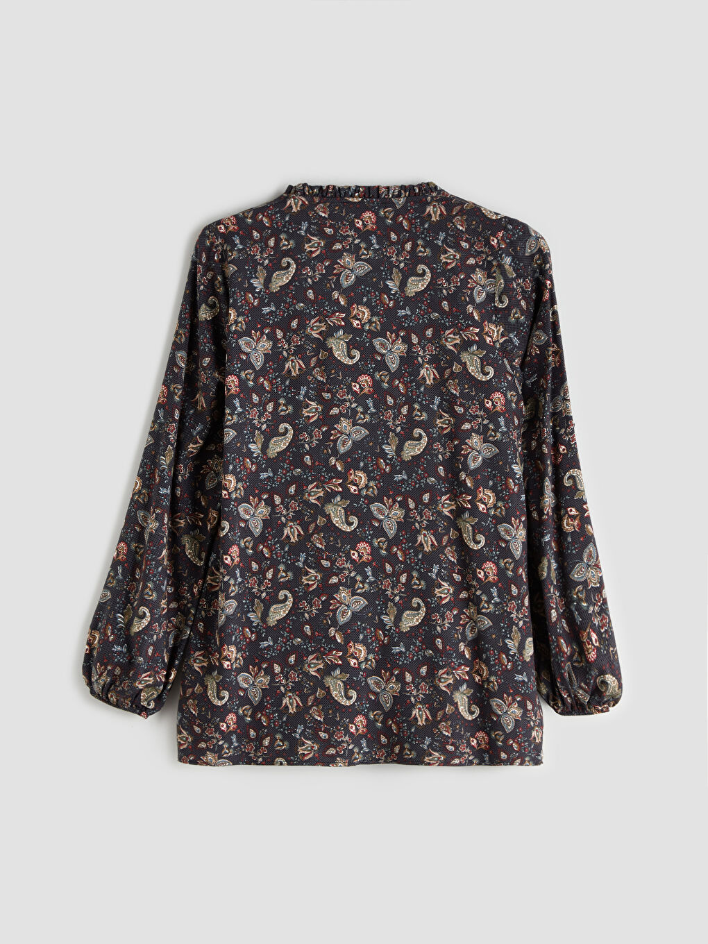 Siyah Bağlamalı Yaka Çiçekli Bluz-5