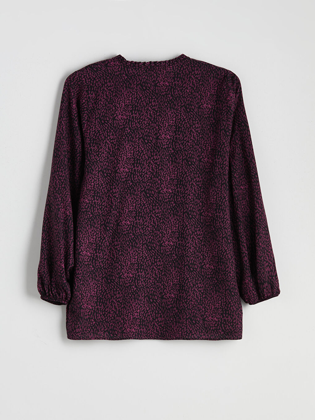 Bordo Bağlamalı Yaka Desenli Bluz-5