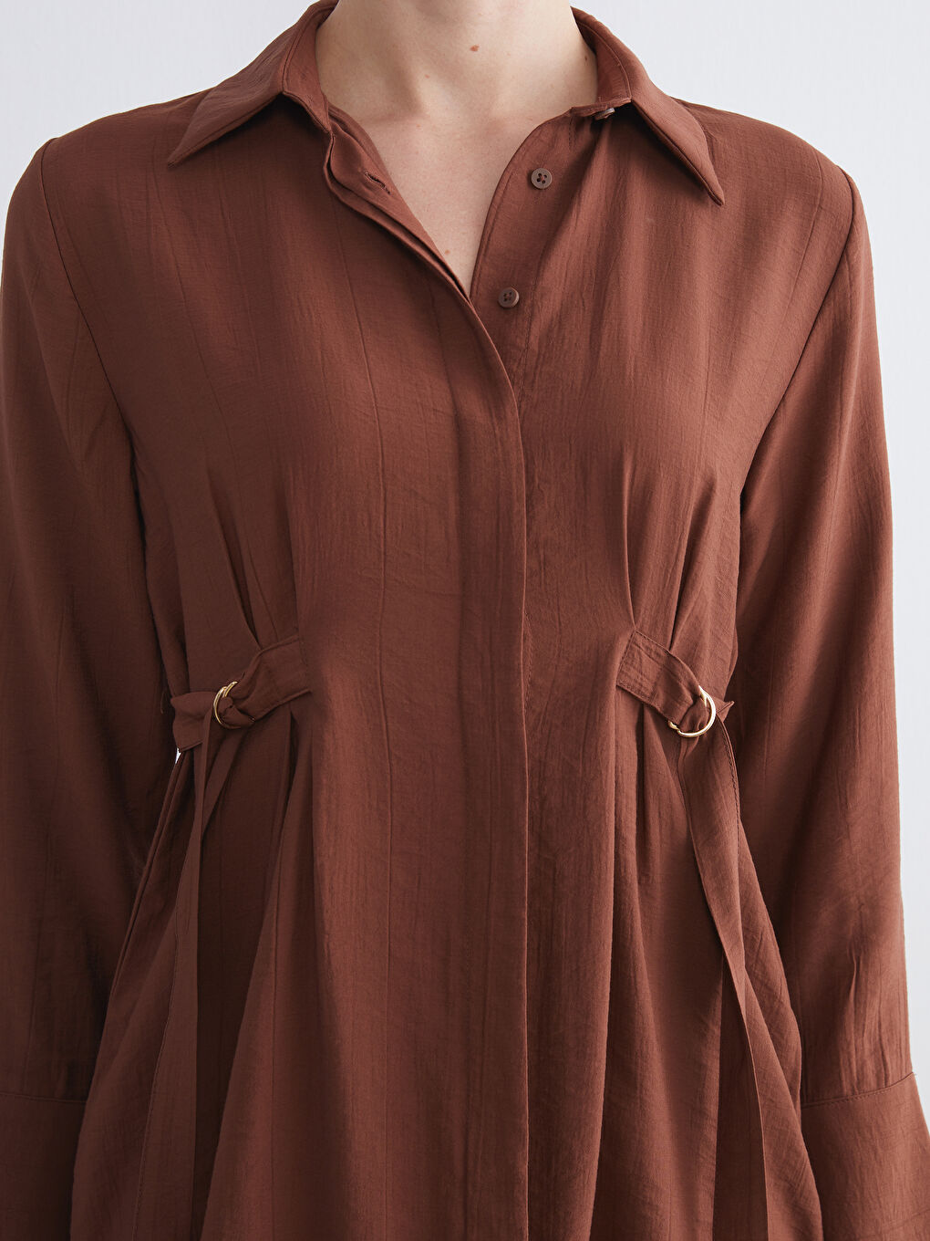 Kahverengi Beli Kuşaklı Kadın Gömlek Tunik-3