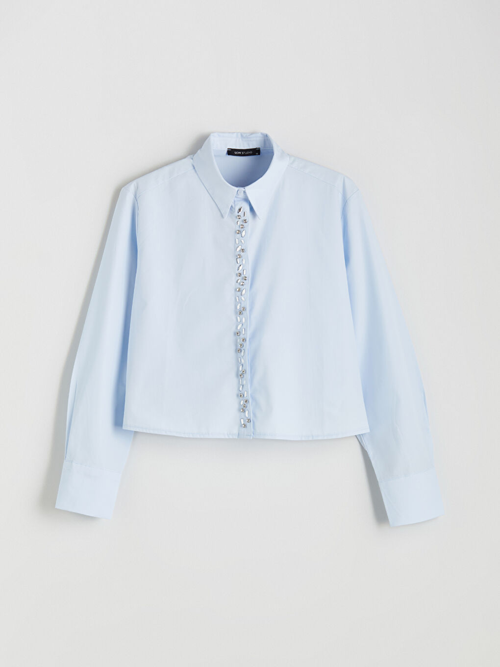 LCWAIKIKI Classic Rhinestone Embellished Oversize Poplin Women's Shirt -W5DH33Z8-JM6