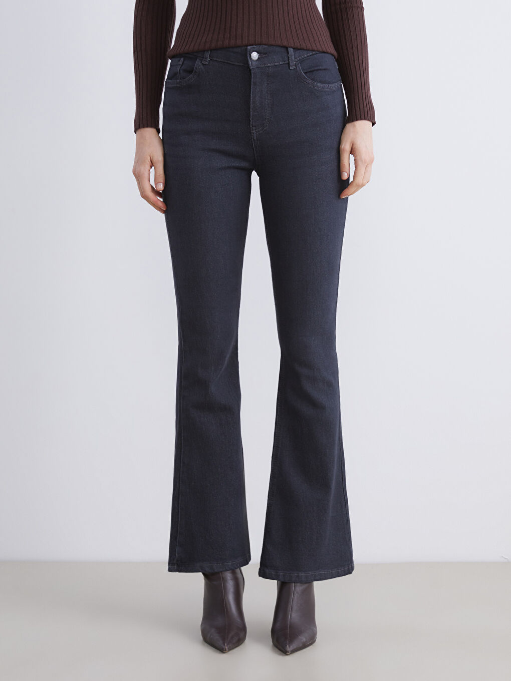 Gri Flare Kadın Jean Pantolon-3